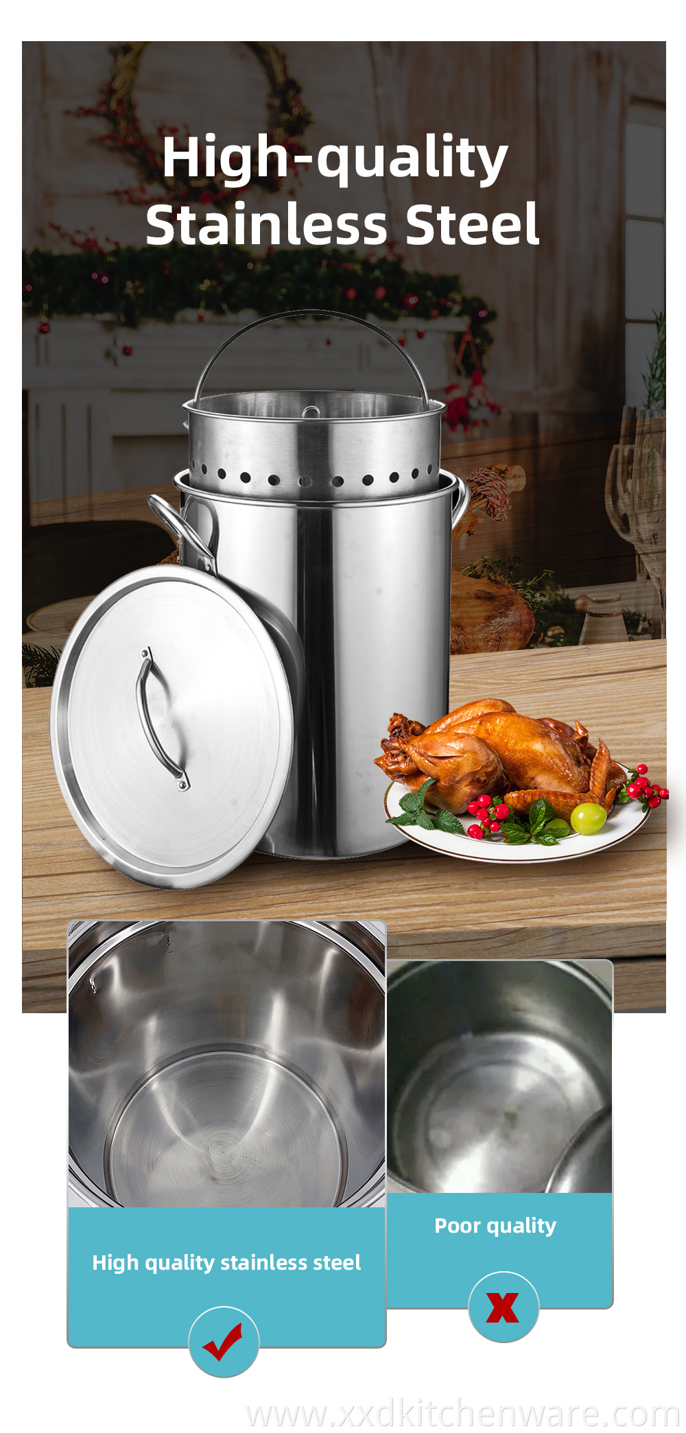 Large capacity stainless steel turkey pot sets